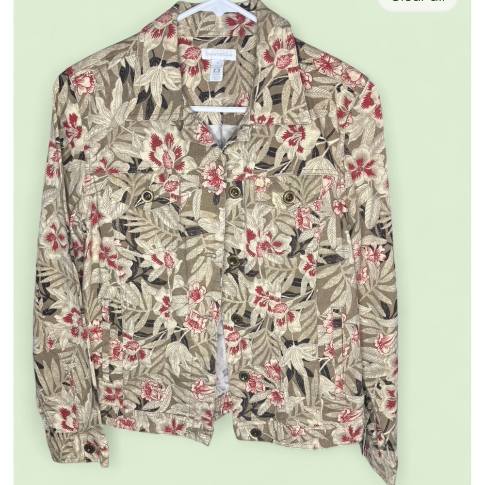 Womens‎ Floral Denim Jacket Size S Charter Club Blue Button Front Jean Jacket